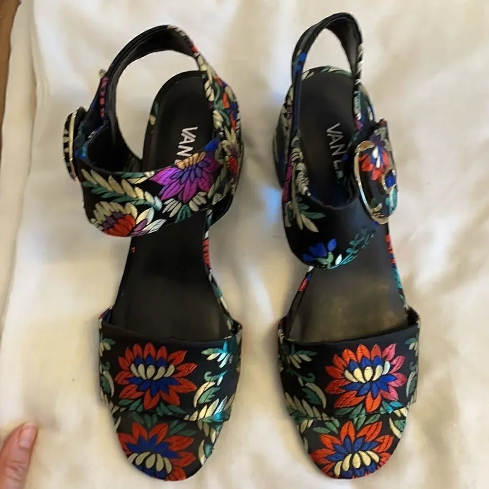 VANELI FLORAL BLACK SATIN FABRIC BLOCK HEE…